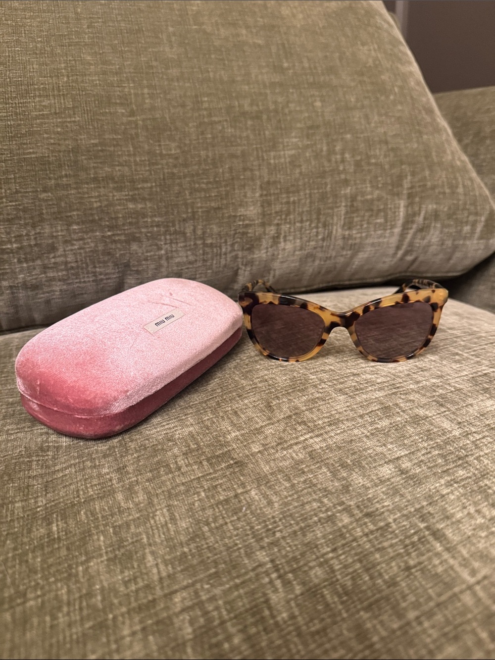 Miu Miu Tortoiseshell Cat-Eye Sunglasses with Pink Velvet Case
